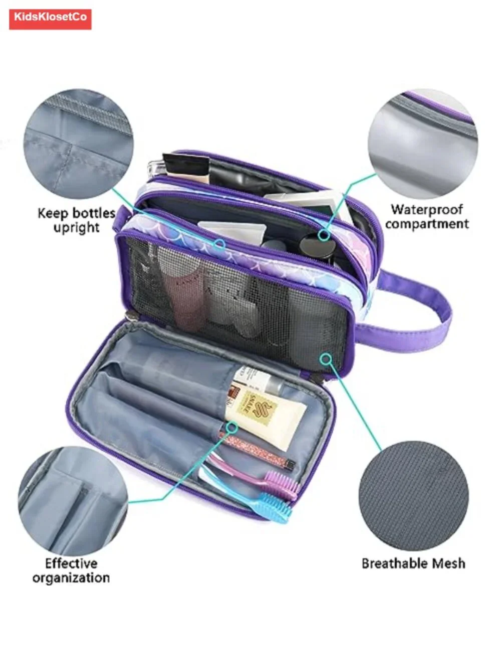 Kids Toiletry Bag for Girls - Waterproof Hanging Travel Cosmetic Organizer